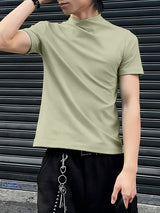 Men's Solid Color Mock Neck Base Short Sleeve T-shirt SKUL47686