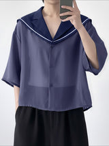 Men's Chiffon Sheer Sailor Collar Shirt SKUL39763