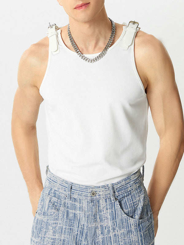 Mens Leather Shoulder Buckle Design Knitted Vest SKUJ20873