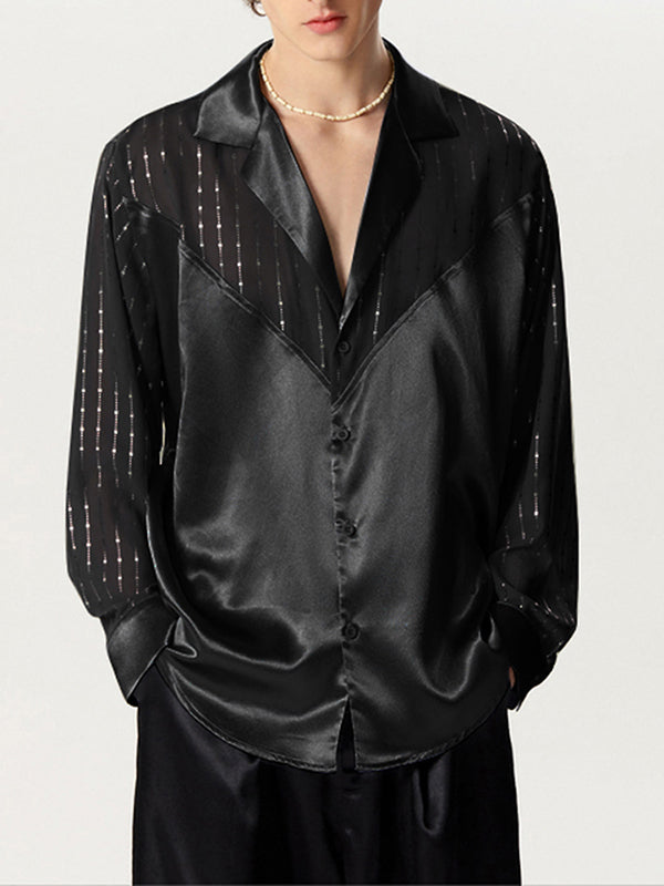 Mens Glitter Mesh Patchwork See Through Shirt SKUK46411