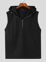 Mens Solid Color Hooded Sleeveless Waistcoat SKUK75374