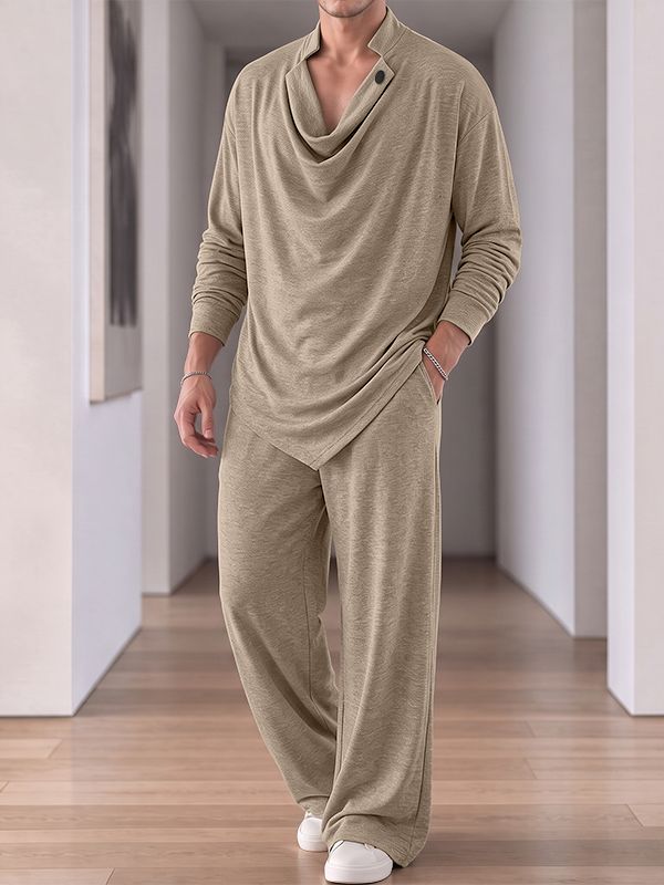 Men's Zen Minimalist Art Exhibition Draped Cowl Neck Two Pieces Outfit SKUL85351