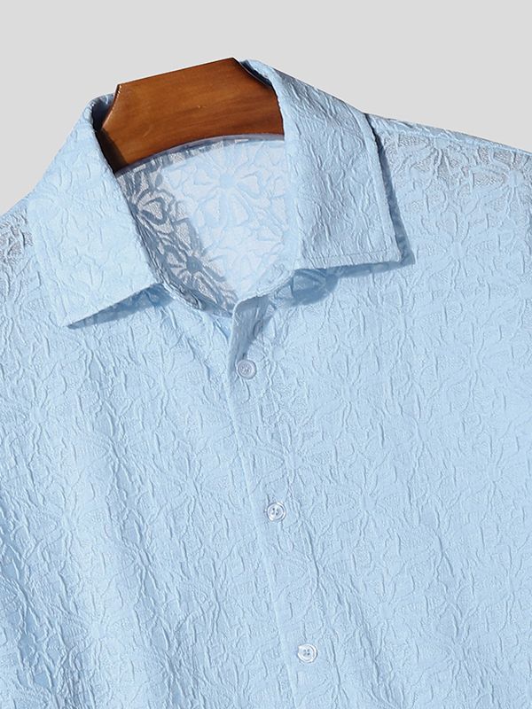 Men's Jacquard Textured Sheer Long Sleeve Shirt SKUL38886