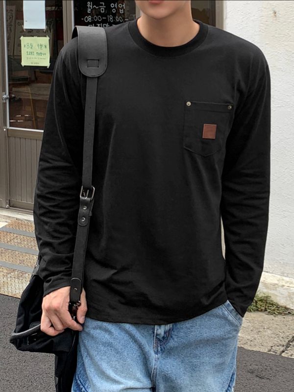 Men's Solid Color Pocket Long Sleeve T-Shirt SKUL40090