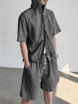 Mens Striped Hooded Casual Two Pieces Outfit SKUL17852