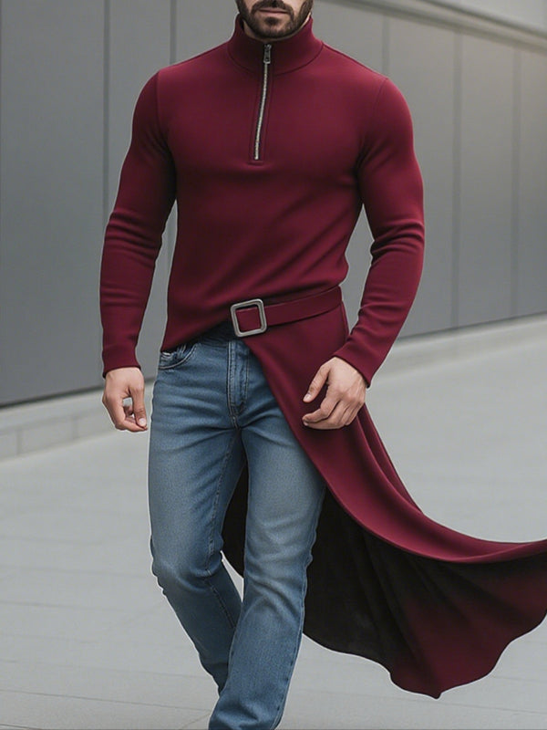 Men's Knit Long Hem High Neck Long Sleeve T-Shirt SKUL28187