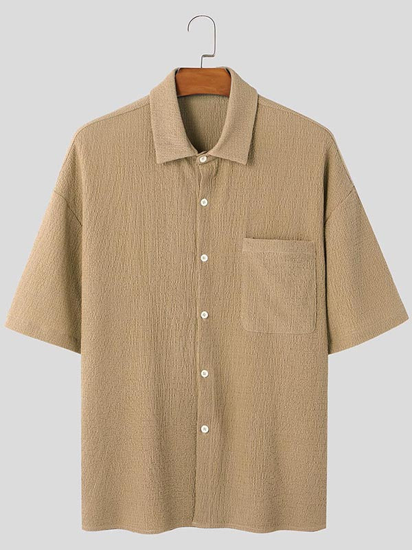 Mens Simple Textured Short Sleeve Two Pieces Outfit SKUL03662