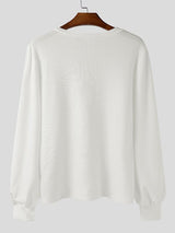 Men's Solid Color Textured V Neck Long Sleeve T-shirt SKUL48715