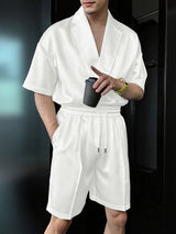 Men's Solid Color V Neck Casual Two Pieces Outfit SKUL50049