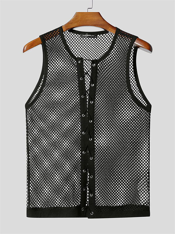 Mens Sheer Mesh Drawstring Tie Tank SKUL16678