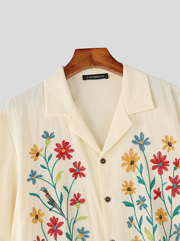 Mens Floral Embroidered Short Sleeve Shirt SKUL15476