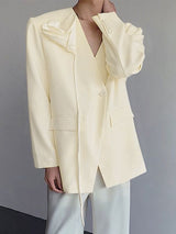 Men's Floral Embellished Shoulder Pad V Neck Long Sleeve Blazer SKUL43807