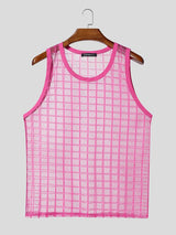 Men's Sheer Plaid Sexy Tank SKUL55314