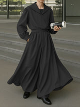 Men's Solid Color Long Hem Sailor Collar Two Pieces Outfit SKUL32756