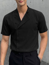 Men's Single Row Button Textured Short Sleeve Shirt SKUL56072