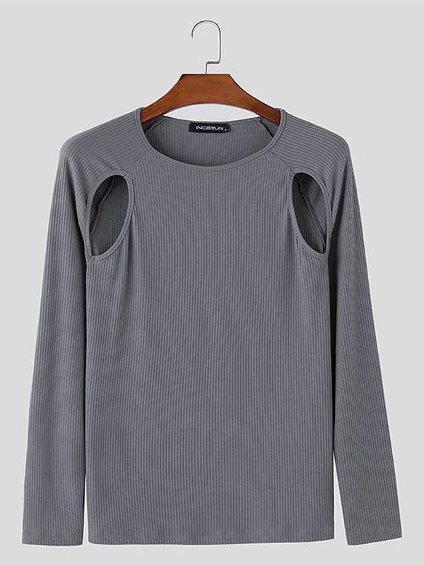 Mens Deconstructed Solid Color Long Sleeve T-Shirt SKUK78482