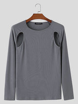 Mens Deconstructed Solid Color Long Sleeve T-Shirt SKUK78482