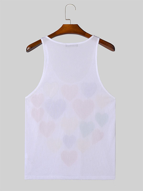 Mens Love Print Mesh See Through Vest SKUK52073