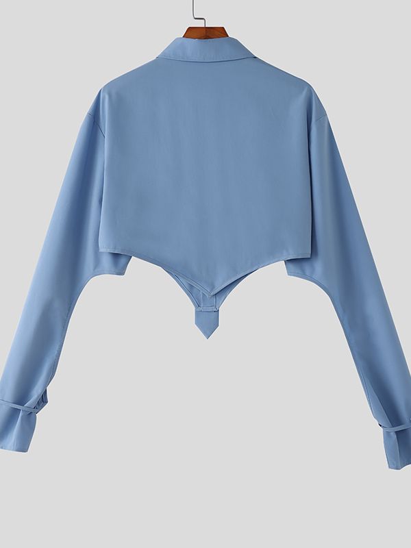 Men's Cutout Cropped Long Sleeve Shirt SKUL41680