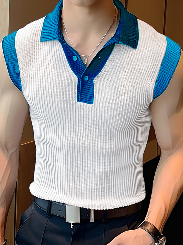 Mens Knit Textured Polo Collar Sleeveless Vest SKUK53556