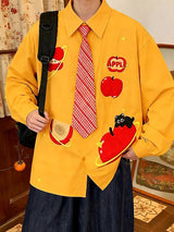 Men's Apple Print Plaid Long Sleeve Shirt SKUL46132