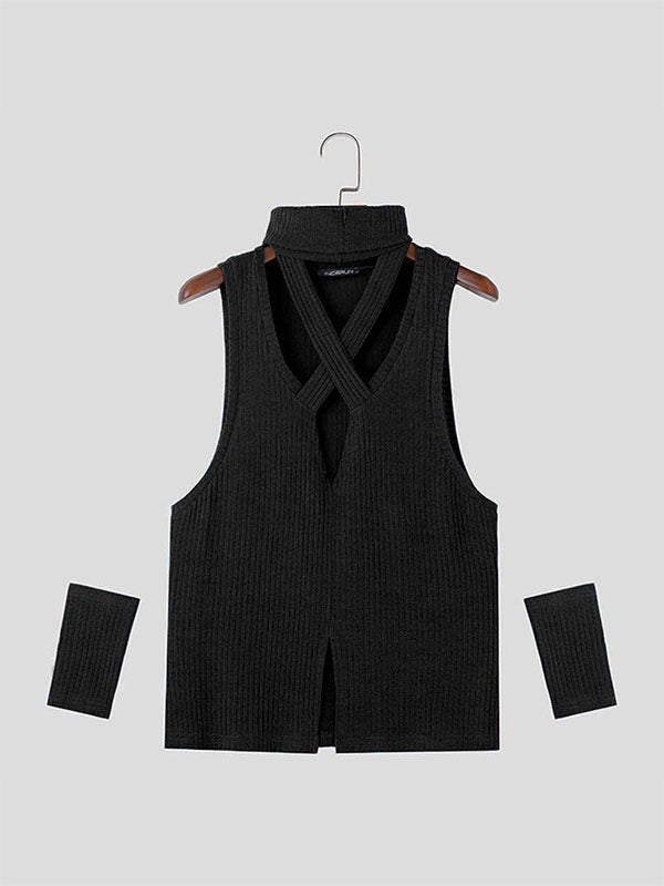 Mens Fashion Ribbed Knit High-Neck Tank SKUK69952