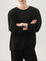Men's Textured Knit Semi-Sheer Loose Long Sleeve T-Shirt SKUL31822