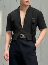 Men's Webbing Patchwork Waffle Texture Short Sleeve T-shirt SKUL46020