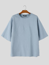 Men's Japanese Harajuku Crinkle Textured Crewneck Short Sleeve T-shirt SKUL70576