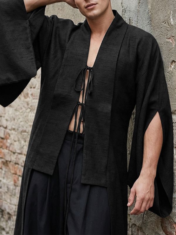 Men's Tie Sleeve Slit Long Sleeve Cardigan SKUL57270