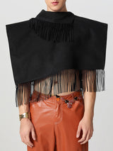 Mens Solid Color Fringe Cropped Cloak SKUK84514