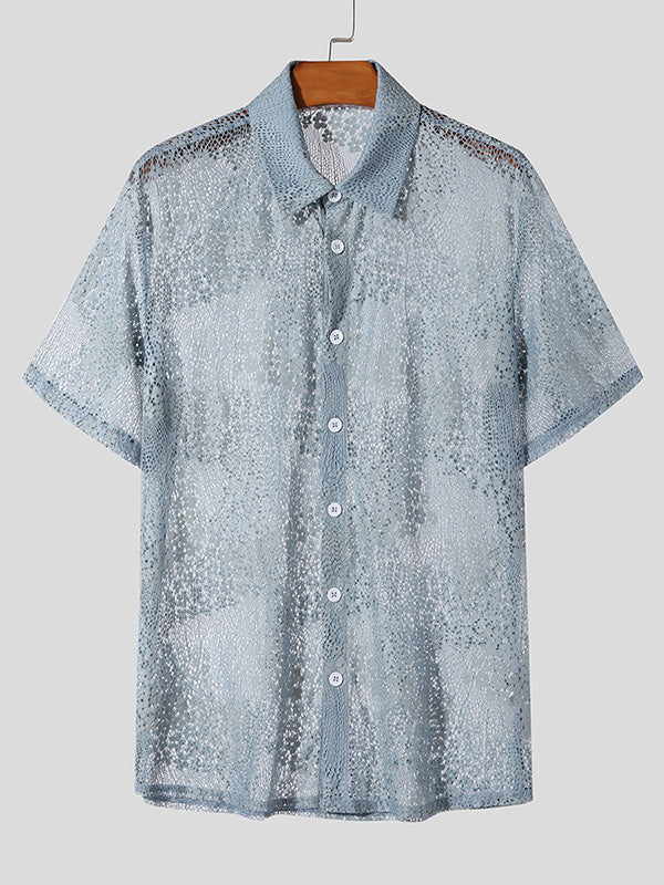 Mens Lace See Through Short Sleeve Shirt SKUK58645