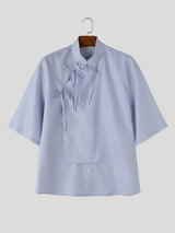 Men's Avant-Garde Neo-Chinese Pinstripe Ribbon Asymmetrical Shirt SKUL63952