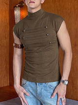 [Pre-order] Men's Vintage Military City Walk Hussar Pleated Studded Mock Neck Tank SKUL86870