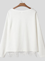 Men's Sheer Lace Patchwork Off Shoulder Long Sleeve T-shirt SKUL43611