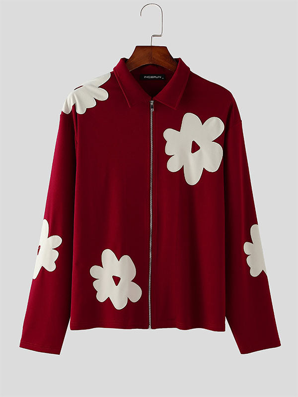 Mens Floral Pattern Zipper Long-Sleeve Jacket SKUK89046