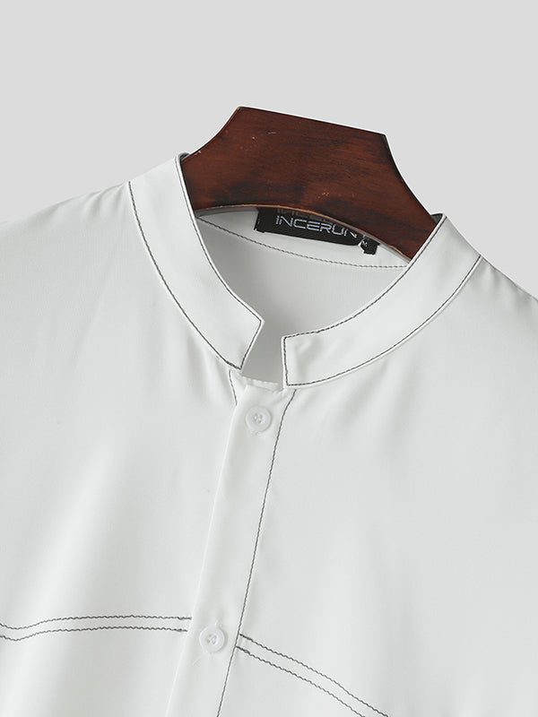 Mens Contrast Stripe Casual Short-Sleeve Shirt SKUL11550