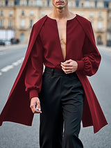 Men's Cape Patchwork Hollow Long Sleeve Shirt SKUL41719