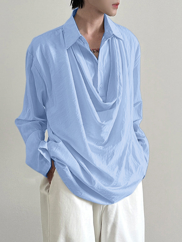 Mens Deconstructed Draped Neck Long Sleeve Shirt SKUK77376