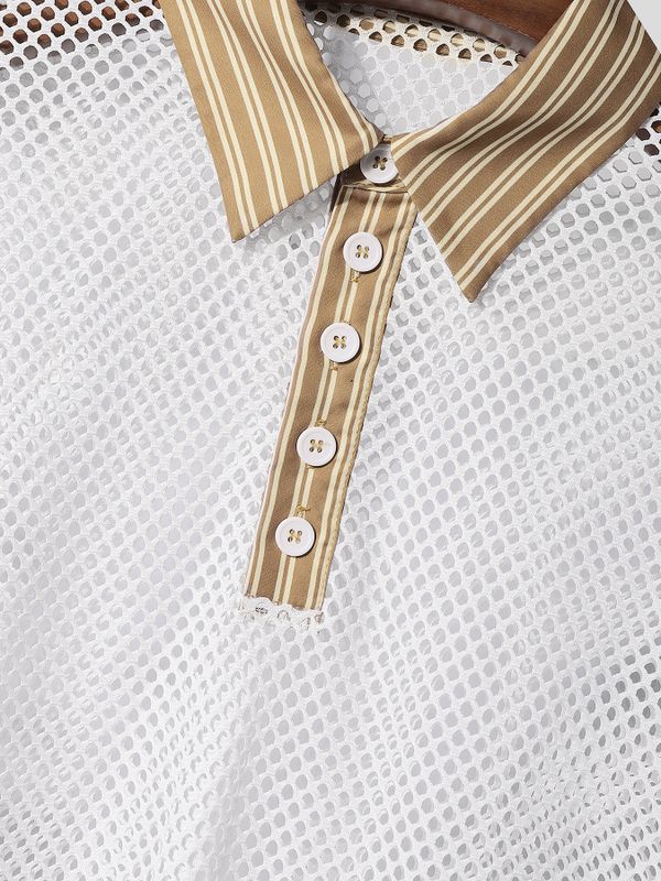 Men's Vintage Casual Stripe Contrast Mesh Two Pieces Outfit SKUL70356