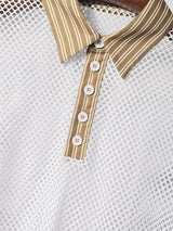 Men's Vintage Casual Stripe Contrast Mesh Two Pieces Outfit SKUL70356