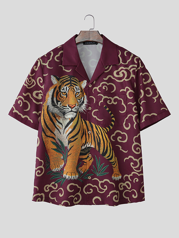 Mens Tiger Print Short Sleeve Shirt SKUL12868