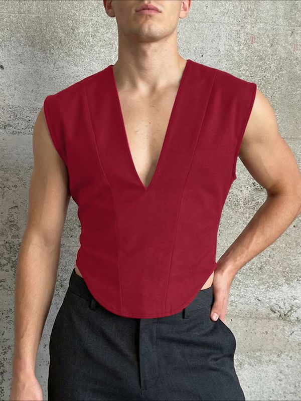 Men's V-Neck Tailored Structural Corset Tank SKUL63908