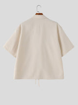 Men's Solid Color Textured Tie Short Sleeve Shirt SKUL62085