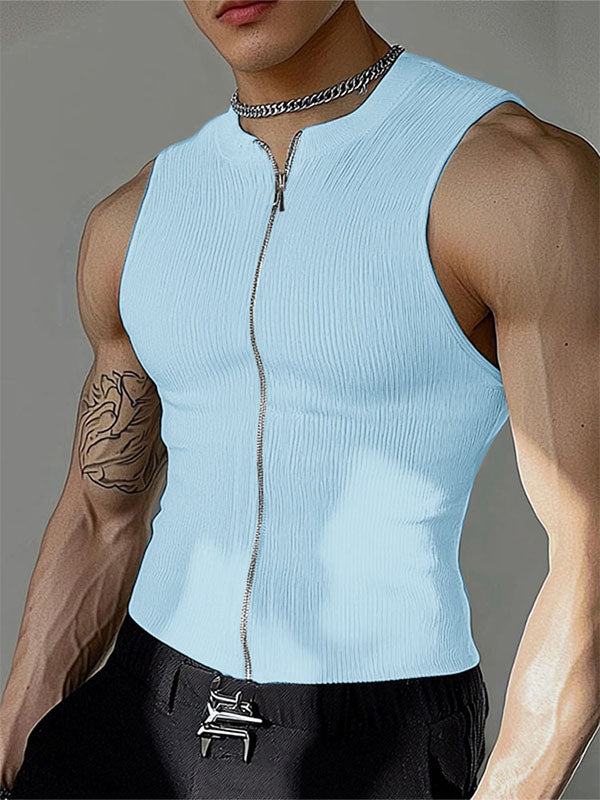 Mens Textured Zip-Up Sleeveless Tank SKUL01087