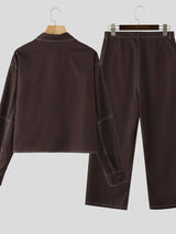 Men's Color Block Line Casual Two Pieces Outfit SKUL30577