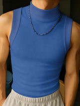 Men's Solid Color Textured High Neck Tank SKUL42317