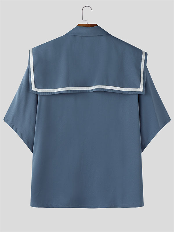 Men's Bow Patchwork Half Sleeve Shirt SKUL27006