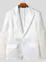 Men's Solid Color Plush Patchwork Long Sleeve Blazer SKUL46251