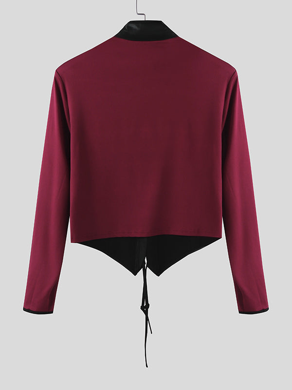 Men's Heart Cutout Knit Colorblock Long Sleeve T-Shirt SKUL30333